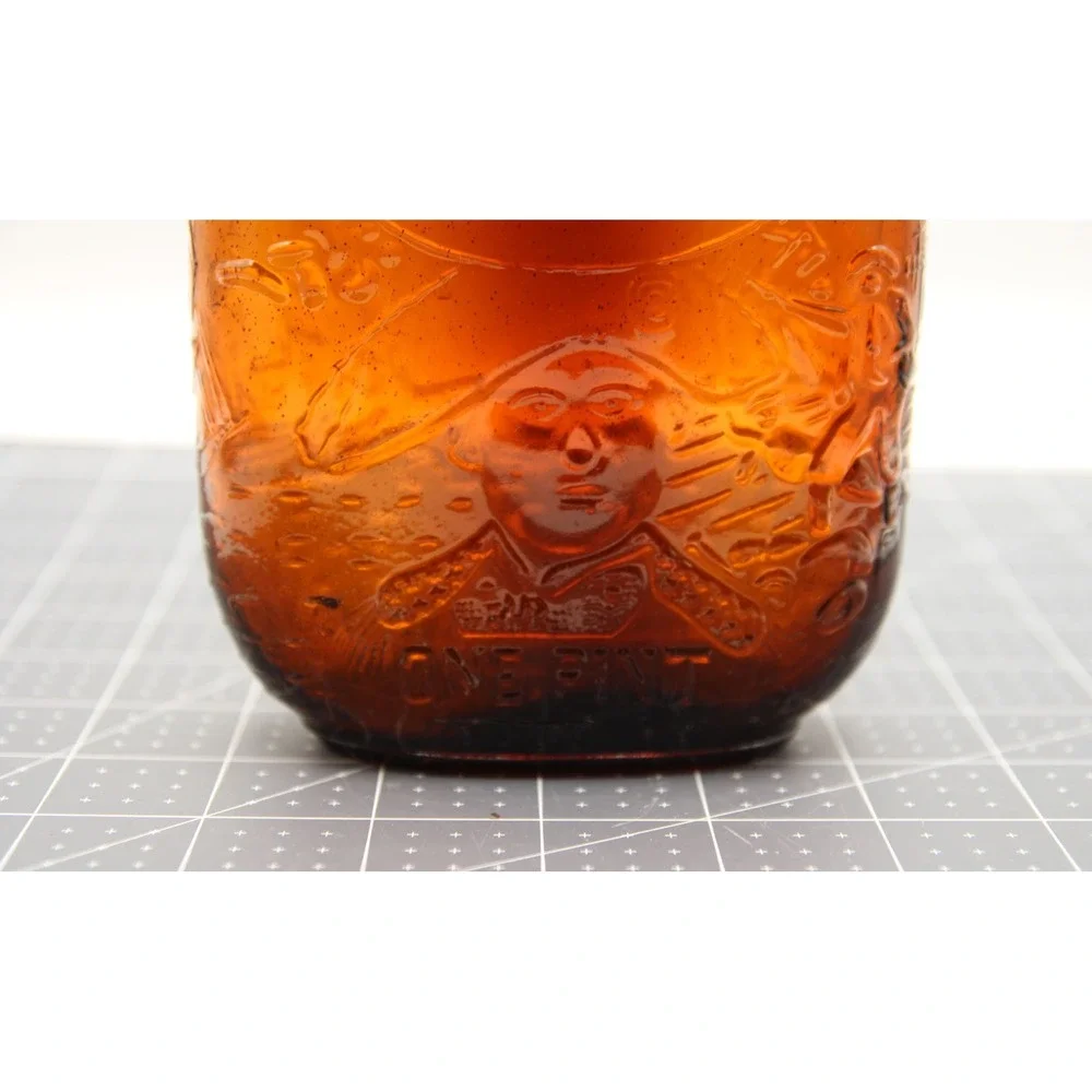Vintage Amber Glass Pirate Ship One Pint Flask Bottle with Flame Stopper 11.5in